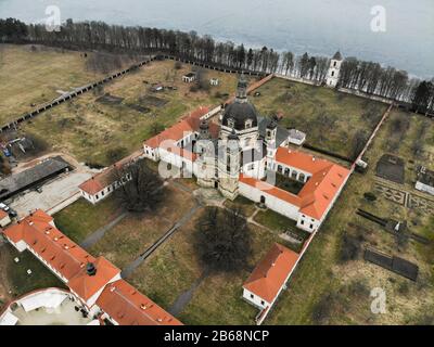 Pazaislis monastery old Baroque building aerial view in Kaunas, Lithuania Stock Photo