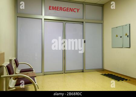 Hospital emergency service entrance door. Medical operation health concept Stock Photo