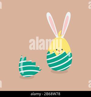 Baby chick in cracked eggs. Easter greeting card Stock Vector