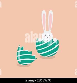 Yellow chicken in cracked eggs. Easter greeting card Stock Vector
