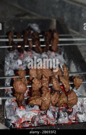 Delicious and juicy  Char-coaled mutton BBQ Stock Photo