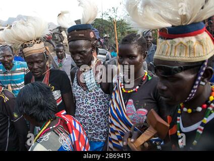 Larim tribe groom and bride during their wedding, Boya Mountains, Imatong, South Sudan Stock Photo