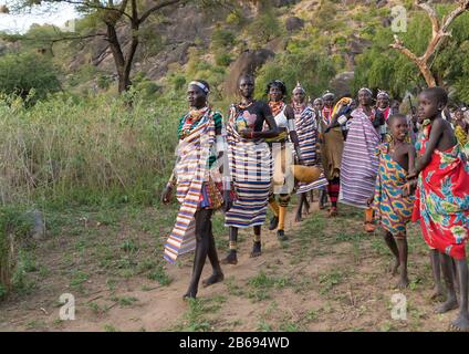 Larim tribe bride during a Forced marriage ceremony, Boya Mountains, Imatong, South Sudan Stock Photo