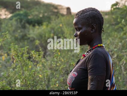 Larim tribe bride during her forced marriage ceremony, Boya Mountains, Imatong, South Sudan Stock Photo