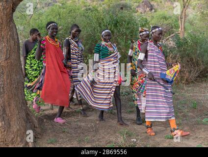 Larim tribe women during a wedding ceremony, Boya Mountains, Imatong, South Sudan Stock Photo