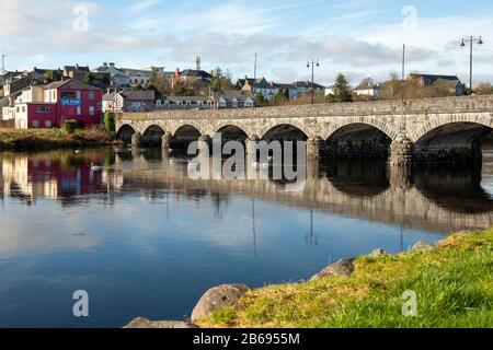 The 19th century eight-arch road bridge over river Laune or the County Bridge in Killorglin County Kerry Ireland Stock Photo