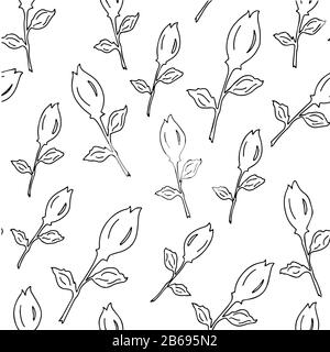 Seamless pattern - black and white buds in vector graphics, for decoration of wallpaper, textile, packages Stock Vector