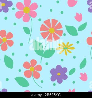 Seamles pattern - bright flowers on a gently green background in vector graphics, for decorating wallpapers, textiles, wrapping paper, prints on baby Stock Vector