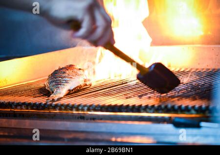 grilled fish with salt & pepper Stock Photo