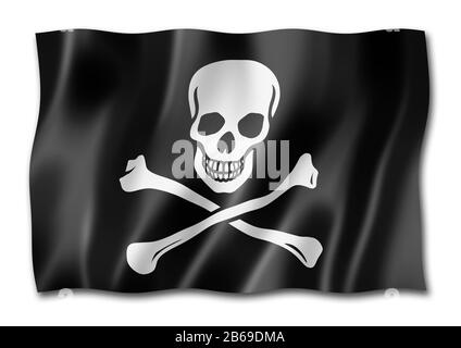 Pirate flag, Jolly Roger, three dimensional render, isolated on white Stock Photo