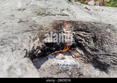 natural gas burns in the national park Olympos, the lights of chimaera, Turkey Stock Photo