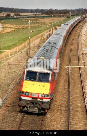 Northbound LNER train passing Colton junction shortly before its arrival in York, UK. Stock Photo