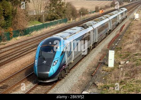 Transpennine Express "Nova 1" (Class 802 no. 802205) bi-mode train passing Colton junction south of York, UK. Stock Photo