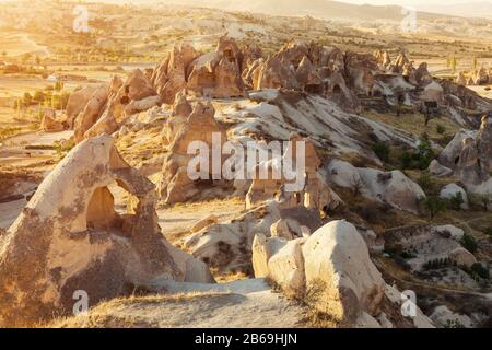 Ancient cave town near Goreme national park, Cappadocia, Turkey Stock Photo