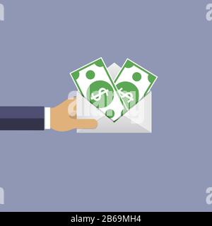 Hand holding envelope with dollars Stock Vector