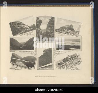 Eight landscapes and faces on a house and a train in the White Mountains White Mountains - New Hampshire (title object) Eight landscapes and faces on a house and a train in the White Mountain White Mountains - New Hampshire (title object) Property Type: photomechanical print page Item number: RP-F 2001-7-996-29 Inscriptions / Brands : inscription, recto, printed, 'Willey Brook Bridge Saco Valley (...) Jacobs Ladder MT Washington Railroad.' Manufacturer : creator: anonymous place manufacture: White Mountain Date: 1893 Material: paper Technique: light pressure dimensions: page: H 199 mm × W 240 Stock Photo