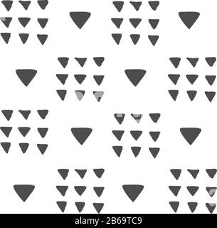 Vector seamless black and white geometric pattern of hand drawn big and small triangles. Black pattern on a white background. For decor, textile, fabr Stock Vector
