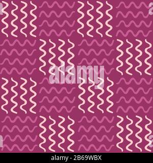 Vector seamless geometric pattern of hand-drawn horizontal and vertical waves on a pink background. For decor, textile, fabric, carpet, wallpaper, cer Stock Vector