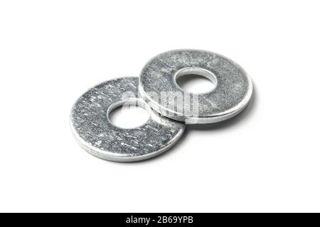 Metal washers isolated on white background Stock Photo