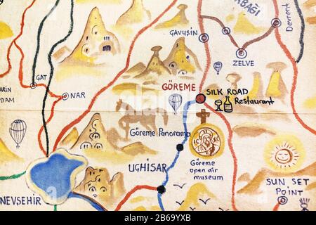 SEPTEMBER 2017, CAPPADOCIA, TURKEY: Tourist fantasy vintage map of Cappadocia region Stock Photo