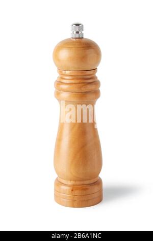 Wooden hand mill for seasoning isolated on white Stock Photo