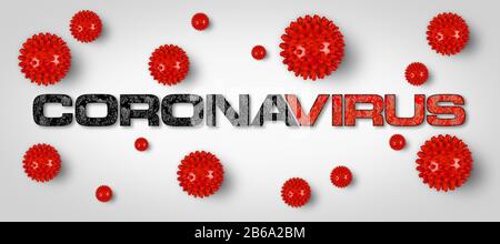 Coronavirus Covid-19 red lettering with on bright light grey background. Corna virus global  outbreak pandemic epidemic medical concept. Stock Photo