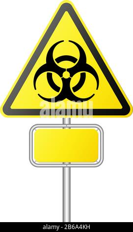 yellow biohazard warning sign on pole isolated on white vector illustration Stock Vector
