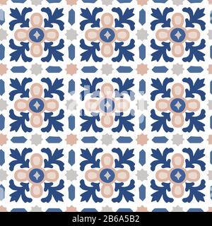 Hand drawn stars shaped Moroccan seamless pattern for Ramadan Kareem greeting cards, islamic backgrounds, fabric, web banners. Portuguese azulejos Stock Vector