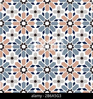 Hand drawn stars shaped Moroccan seamless pattern for Ramadan Kareem greeting cards, islamic backgrounds, fabric, web banners. Portuguese azulejos Stock Vector