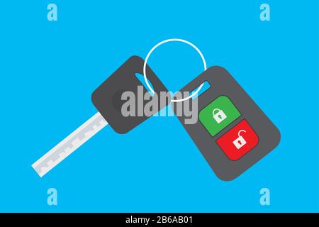 Cartoon Car key isolated on blue background,flat vector illustration Stock Vector