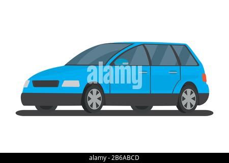 Blue cartoon car,isolated on white background,flat vector illustration. Stock Vector