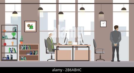 Cartoon businessmen in a trendy and modern office,flat interior,vector illustration Stock Vector