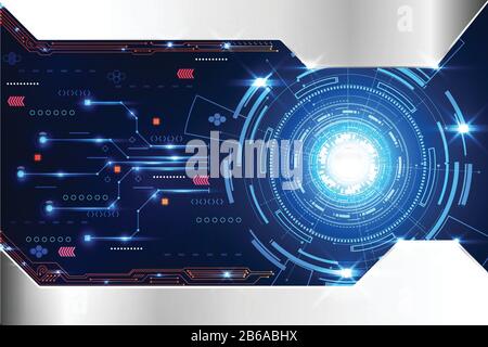 abstract technology background concept circle circuit digital metal blue on hi tech future design Stock Vector