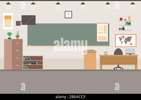 Cartoon School classroom interior, flat vector illustration Stock Vector