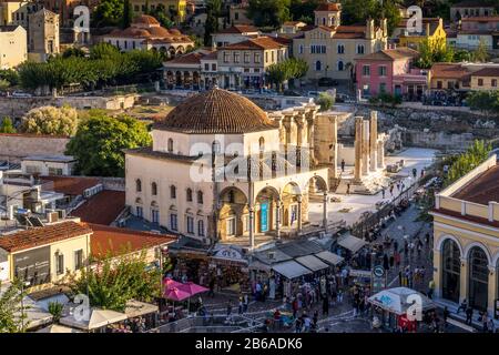 Athens, Greece - Oct 9, 2019 - The popular Monastiraki Square is the must go places for tourists in Athens Stock Photo