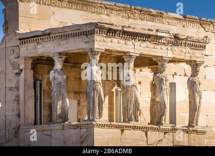 Erechtheion temple with Caryatid Porch, Athens, Greece. Stock Photo