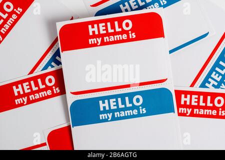 Hello my name is name badge paper aticker Stock Photo