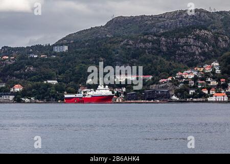 Research / survey, seismic, source vessel Eagle Explorer at Byfjorden, outside the port of Bergen, Norway Stock Photo