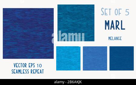 Dark blue denim marl seamless pattern. Jeans texture fabric textile background. Vector cotton melange t shirt all over print with horizontal stripe Stock Vector