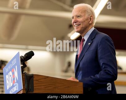 Detroit, Michigan, USA. 09th Mar, 2020. Vice President JOE BIDEN speaks during a Get Out the Vote Rally at Renaissance High School. The Michigan primary and those in five other states will be contested tomorrow, March 10. Credit: Brian Cahn/ZUMA Wire/Alamy Live News Stock Photo