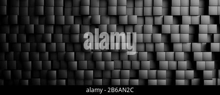 Dark gray black color blocks background, square shape cubes seamless pattern, top view. Repeating abstract background, texture. 3d illustration Stock Photo