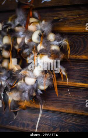 decorative feathers as door hanger Stock Photo