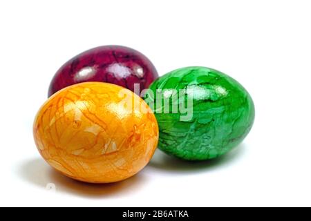 Colorful easter eggs against white background Stock Photo