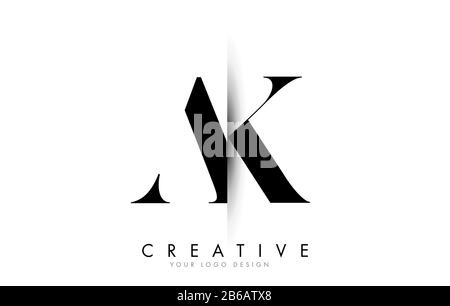 AK A K Letter Logo with Creative Vertical Shadow Cut Vector Illustration Design. Stock Vector
