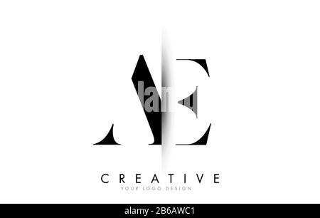 AE A E Letter Logo with Creative Vertical Shadow Cut Vector Illustration Design. Stock Vector