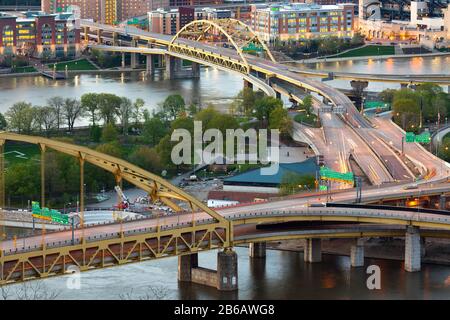 Bridges over the Monongahela River and Allegheny River, Pittsburgh, Pennsylvania, USA Stock Photo