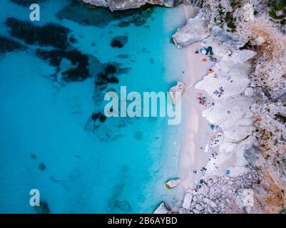 Praslin tropical island Seychelles, drone view above tropical Island Seychelles Stock Photo