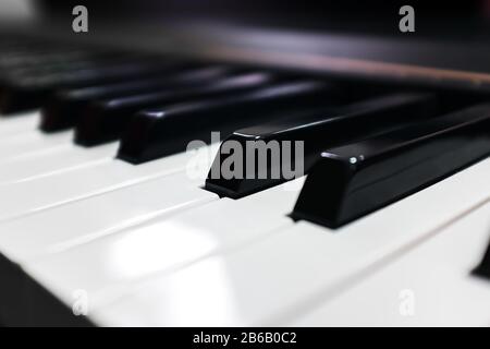 Keyboard synthesizer. Piano keyboard with selective focus. Classic piano. music Stock Photo