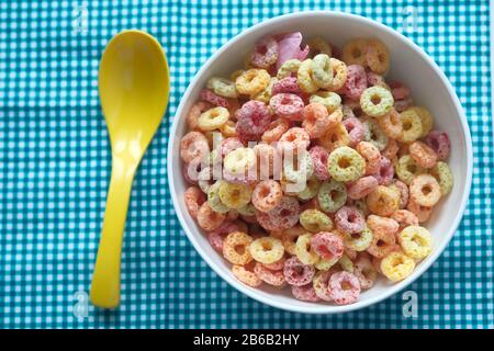 colorful corn flakes in a bowl for breakfast  Stock Photo
