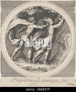 Apollo Chasing The Fleeing Daphne Her Arms Raised Have Already Branches And Leaves And Her Feet Root The Scene Is Captured In A Circular List In The Bottom Margin The Name Of The Designer Numbered Right 9 Manufacturer Print Maker Cherubino Alberti